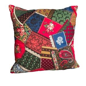 Throw Pillow Floral Patches 15x15 Red Roses Paisley Country Cottagecore Holiday